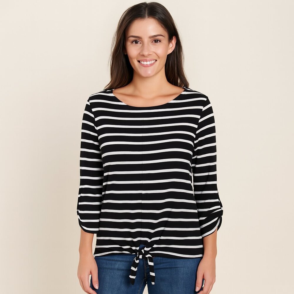 Cable & Gauge Striped Tie-Hem Top | Black & White | Size M